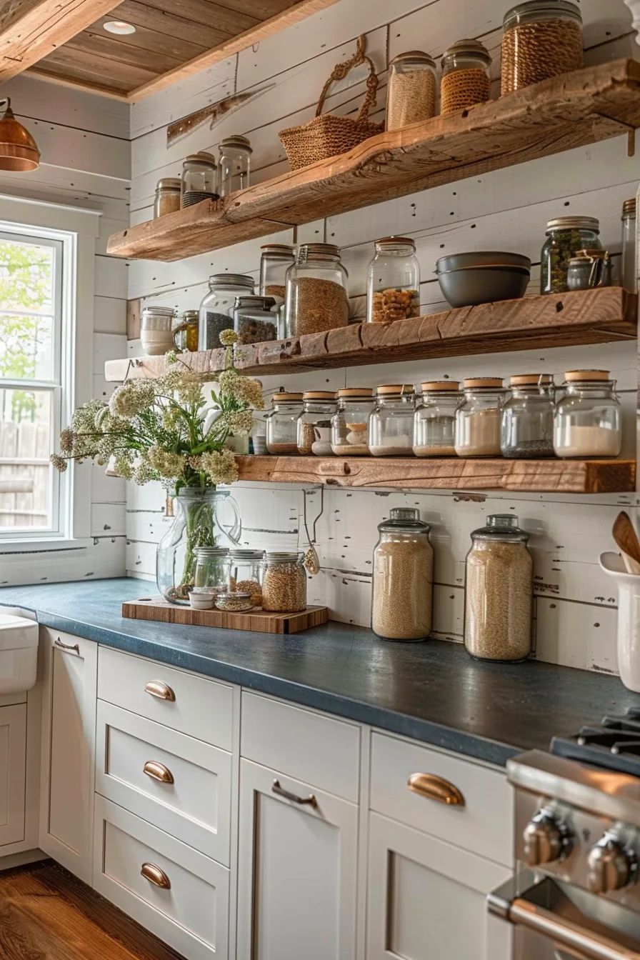 How to decorate open kitchen shelves